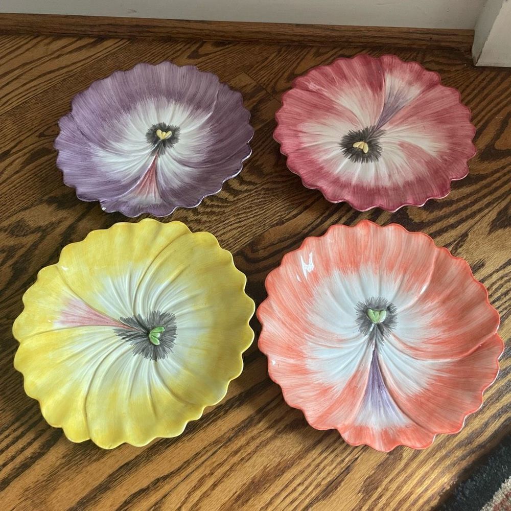 Vintage 1980s Fitz & Floyd April Flower Plates Bowls Lot of 4